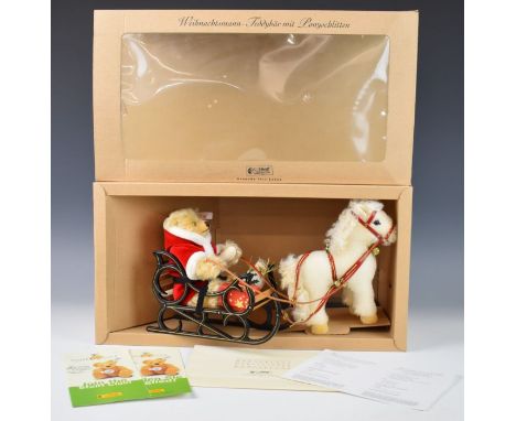 Steiff Father Christmas Teddy Bear with Pony Sledge, limited edition 1381 of 4000, 35cm long, in original box with certificat