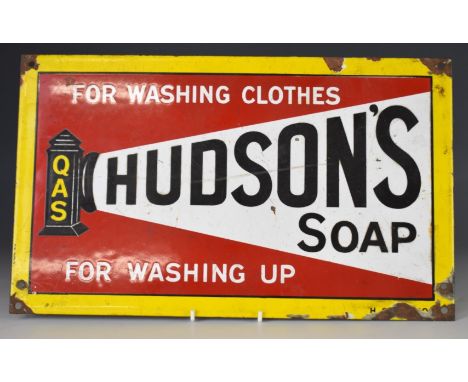 QAS Hudson's Soap For Washing Clothes For Washing Up vintage enamel advertising sign, 23 x 38cm&nbsp;
