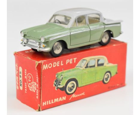 Asahi Toy Company ATC (Model Pet) 1:42 scale diecast model Hillman Minx with green body, grey roof, cream interior and silver