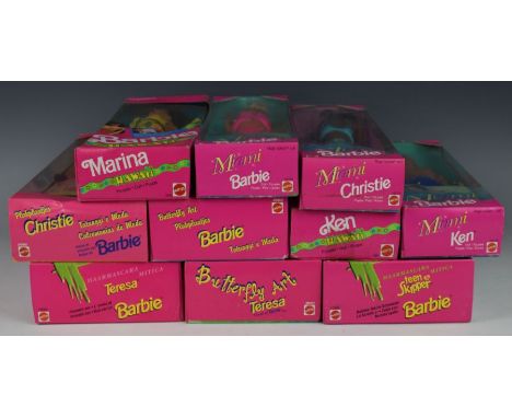Ten Mattel Barbie dolls from the Hawaii, Miami and Butterfly Art collections to include Teen Skipper 19666, Marina 5943 and C