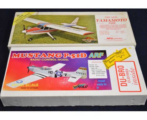 Two sport scale radio controlled aeroplane model kits comprising Yamamoto 1600 wing span 160cm and Mustang P-51D wing span 15