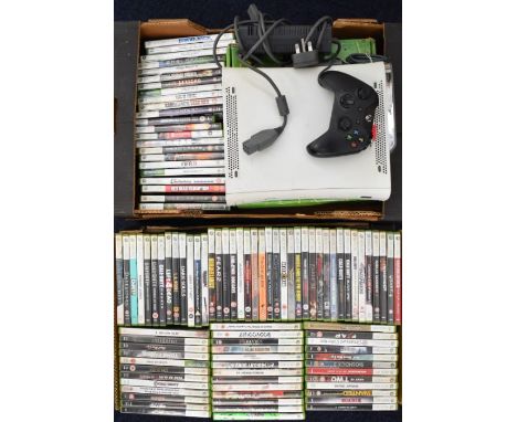 Microsoft Xbox 360 games console in original box with power supply, controller and 100 games to include Mass Effect, Prey, Mi