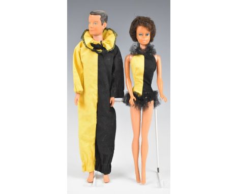 Mattel Barbie &amp; Ken 'Masquerade' dolls with yellow/black striped jester outfits, c.1964, height 27cm.