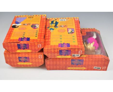 Five Mattel Disney Hunchback of Notre Dame dolls comprising Magic View Quasimodo 15313, Esmeralda 15311, Phoebus 15312, Gypsy