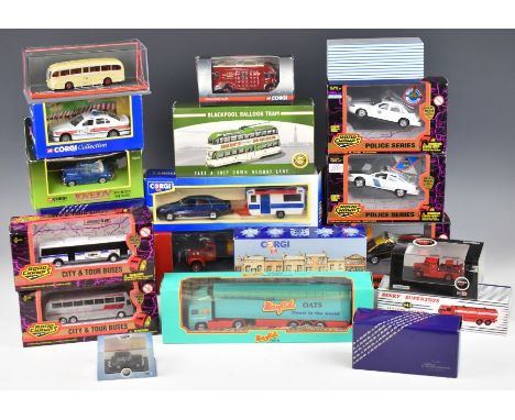 A collection of diecast model cars, trucks and lorries manufacturers include Corgi, Dinky, Road Champs and Atlas Editions, al