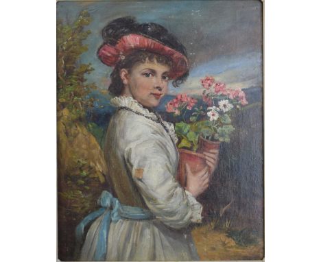 William Oliver (1823-1901), oil on canvas 'Returning from the Florists' portrait of a girl holding flowers, signed lower righ