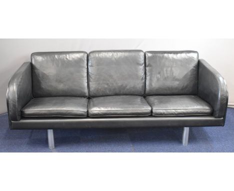 Jorgen Gammelgaard for Erik Jorgensen mid century Scandinavian retro three seater black leather and chrome sofa, Model EJ 20/