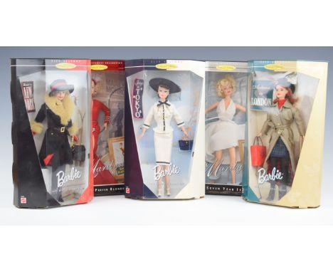 Five Mattel Barbie dolls comprising 3 City Seasons Collectors Edition and 2 Hollwood Legends Marilyn Monroe, all in original 