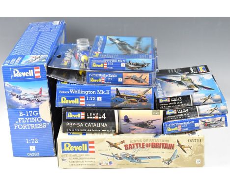 Nine Revell mainly 1:72 scale model aeroplane kits to include Vickers Wellington Mk.II 04903, PBY-5A Catalina 03902 and F-15 