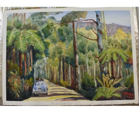 Two albums containing approximately 150 watercolour landscapes by Ray Hall including Dartmoor, Cannock Chase, Australian inte