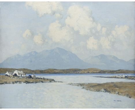Paul Henry RHA (1877-1958)Cottages by a LakeOil on canvas board, 40 x 50.4cm (15¾ x 19¾'')SignedProvenance: Sale, these rooms