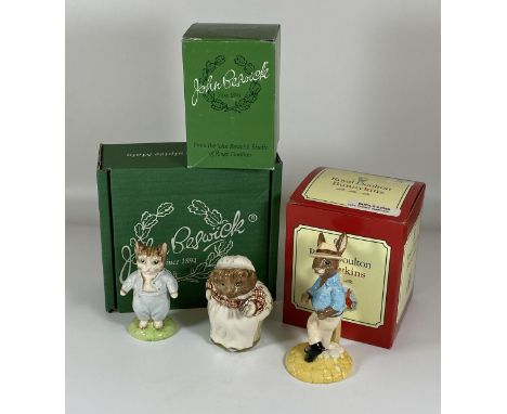 A GROUP OF THREE BOXED FIGURES, DOULTON BUNNYKINS AND TWO GOLD BACKSTAMP BESWICK BEATRIX POTTER FIGURES 