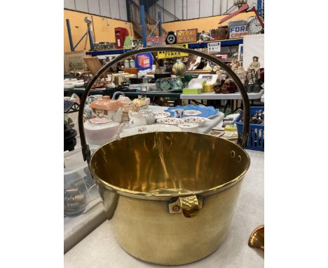 A VINTAGE JAM PAN WITH WROUGHT IRON HANDLE 