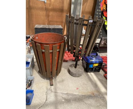 TWO VINTAGE WOODEN WASTE BINS 