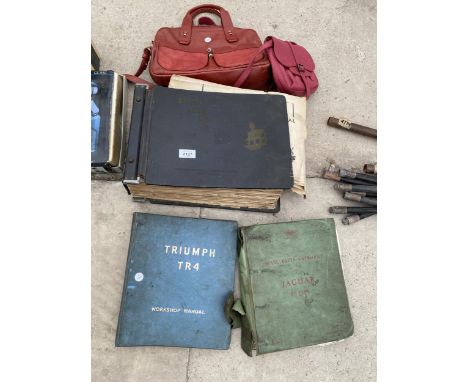 SPARE PARTS, JAGUAR 'S' TYPE CATALOGUES, TRIUMPH T.R.4 MANUAL, BRITISH REPAIR MAUAL AND TWO RADLEY BAGS 