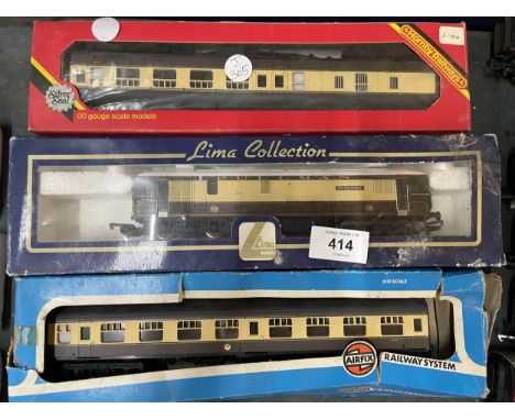 THREE 00 GAUGE PASSENGER COACHES TO INCLUDE A HORNBY L.M.S. COACH FULL THIRD MODEL NO. R 935, AIRFIX CLASS 'B' SUBURBAN BRAKE
