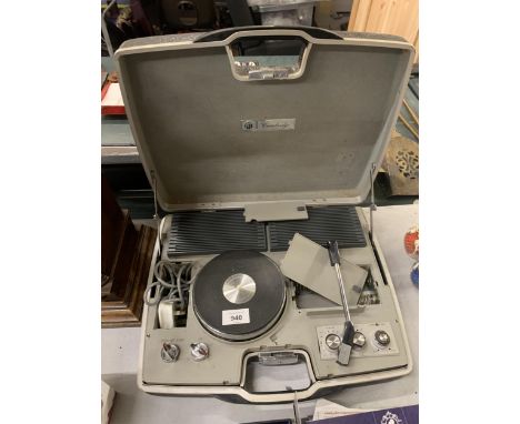 A VINTAGE PYE PORTABLE RECORD PLAYER IN A CASE 