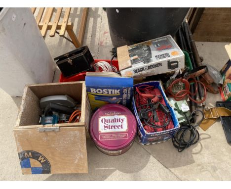 AN ASSORTMENT OF TOOLS TO INCLUDE A MOTOR AND A BATTERY CHARGER ETC 