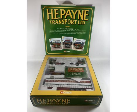 A LIMITED EDITION BOXED CORGI SET H E PAYNE TO INCLUDE A SCANIA TOPLINE 124/420 TRACTOR UNIT, A VOLVO FH GLOBETROTTER TRACTOR