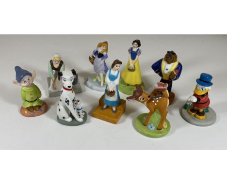 9 X VINTAGE DISNEY CERAMIC FIGURES, BEAST, BAMBI, CINDERELLA, SNOW WHITE, MADE IN SRI LANKA BACKSTAMPS 