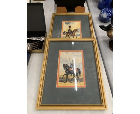 TWO FRAMED CASH'S SILKS OF MILITARY FIGURES ON HORSEBACK 