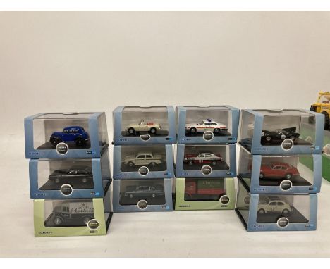 TWELVE MINT BOXED OXFORD DIE-CAST MODELS, RAILWAY SCALE, TO INCLUDE OLLD ENGLISH WHITE MGB, PEARL WHITE (HERBIE) VW BEETLE, M