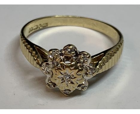 A 9 CARAT GOLD DIAMOND CLUSTER RING SIZE K/L 