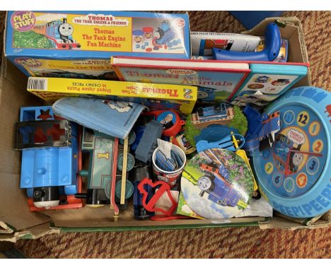 TWO BOXES OF THOMAS RELATED ITEMS, FIGURES AND BOOKS 
