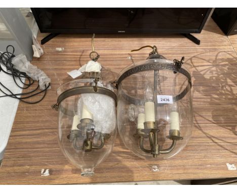 TWO DECORATIVE GLASS DOME LIGHT FITTINGS (A/F) 