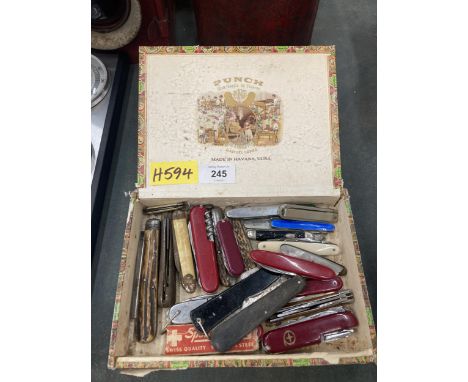 A BOX OF VINTAGE SWISS ARMY KNIVES 