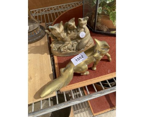 TWO VINTAGE BRASS FOX FIGURES 