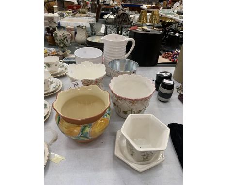 A QUANTITY OF CERAMIC PLANTERS, ETC 