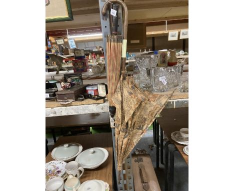 TWO VINTAGE PARASOLS TO INCLUDE FLORAL EXAMPLE 
