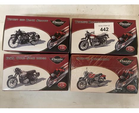 FOUR BOXED ATLAS EDITIONS CLASSIC MOTORCYCLES - 1:24 SCALE 