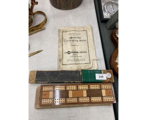 TWO VINTAGE ITEMS TO INCLUDE CRIBBAGE BOARD 