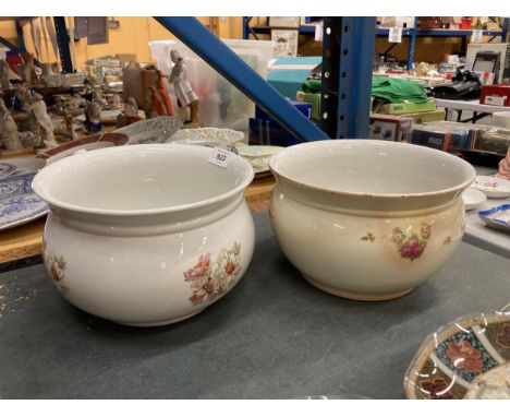 TWO VINTAGE FLORAL PATTERNED CHAMBER POTS 