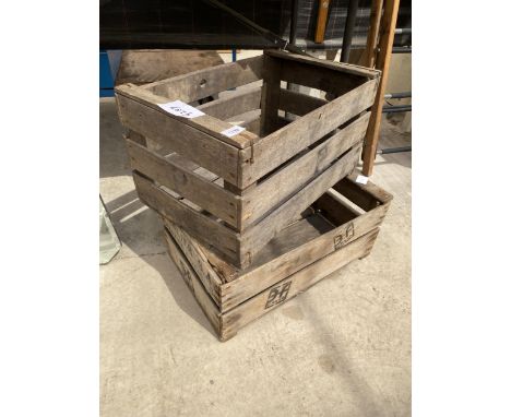 TWO VINTAGE WOODEN MONOGRAMED CRATES 