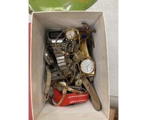 A BOX OF ASSORTED WATCHES, ROTARY, AVIA ETC 