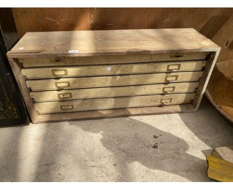 A VINTAGE WOODEN FIVE DRAWER ENGINEERS CHEST 