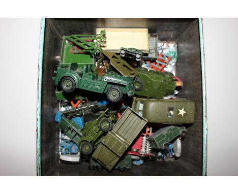 A box of die-cast toys to include Corgi and Britains