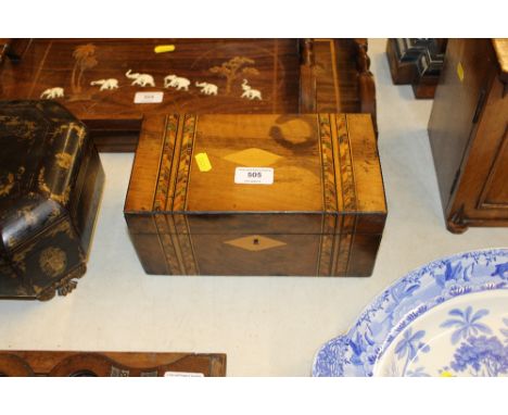 A 19th Century walnut and inlaid two compartment tea caddy