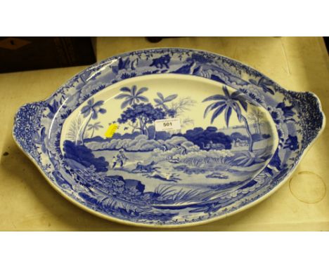 A 19th Century Spode 'Indian Hunting Series' blue and white soup tureen stand