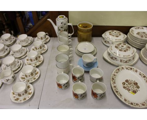 A quantity of pool teacups; a J and G Meakin coffee pot; a Portmeirion storage jar etc.
