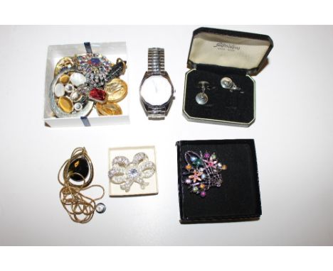 A box containing costume jewellery; an Olympus camera etc. 