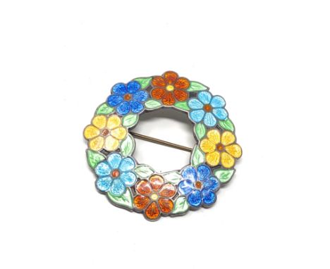 Vintage Silver &amp; enamel flower brooch by A H Darby &amp; Son Birmingham silver hallmarks measures approx 4.5cm dia