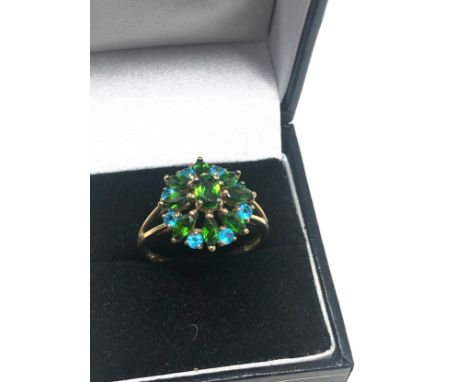 9ct gold vintage diopside &amp; apatite dress ring (3.3g)