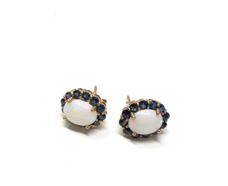 9ct gold opal &amp; sapphire earrings weight 2g