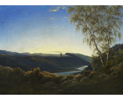 Carl Wagner     1796 Rossdorf/Rhön - 1867 Meiningen Elblandschaft bei Sonnenaufgang. Wohl 1821. Öl auf Leinwand, kaschiert au