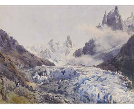 Edward Theodore Compton     1849 London - 1921 Feldafing Glacier des Bois, Chamonix. 1869. Aquarell über Bleistift.  Links un