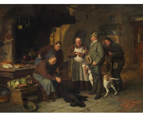 Eduard von Grützner     1846 Großkarlowitz/Schlesien - 1925 München Ein guter Braten. 1889. Öl auf Holz.  Balogh 481. Links u